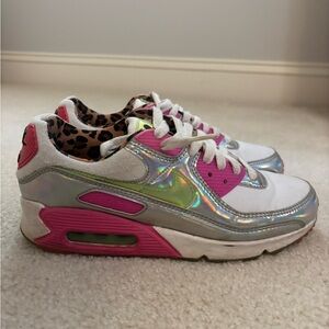 Nike Air Max 90 Holographic and Pink Sneakers with Leopard Print